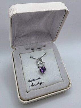 Genuine Amethyst Heart Pendant Necklace